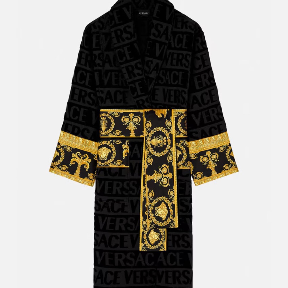 Versace Black Robe with Gold Baroque Design